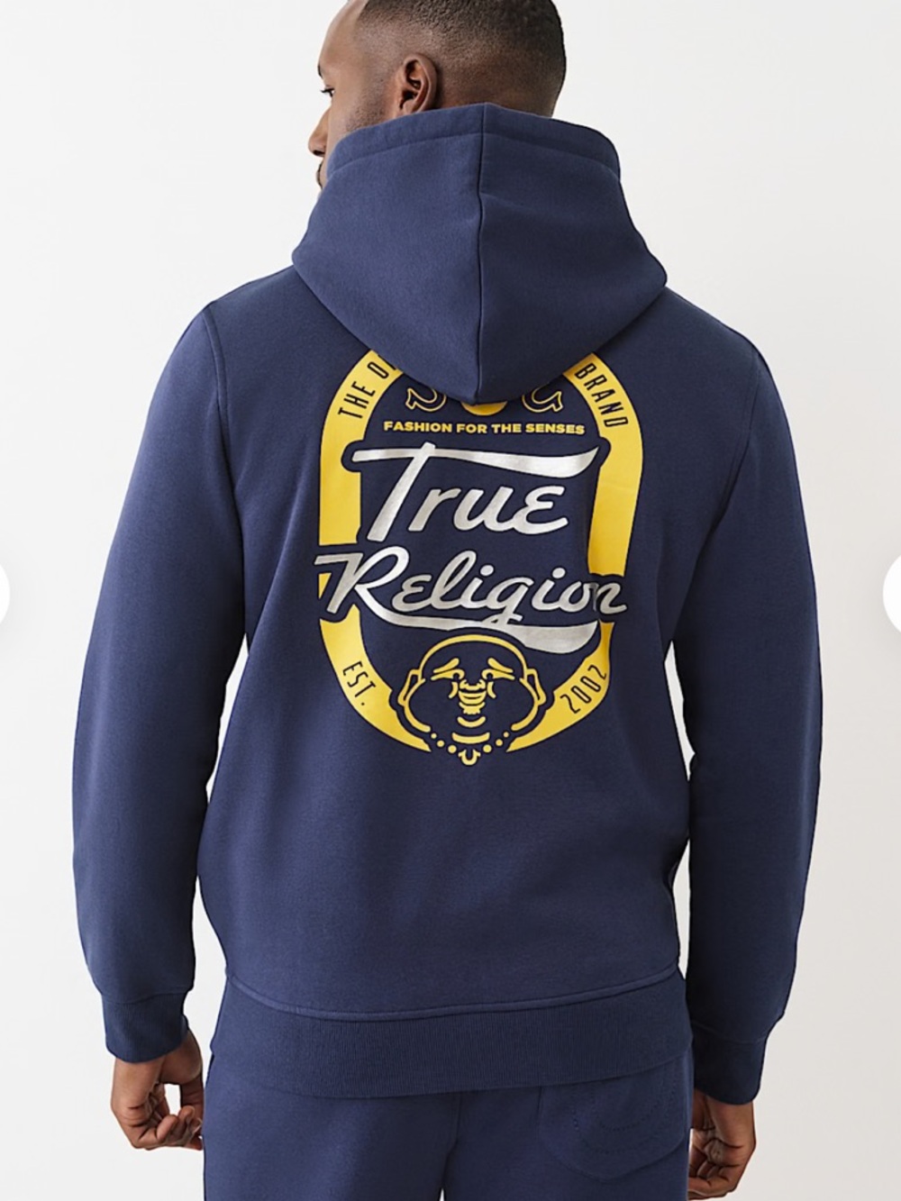 True Religion TR Script Oval Graphic Buddha Zip Hoodie NWT Size M